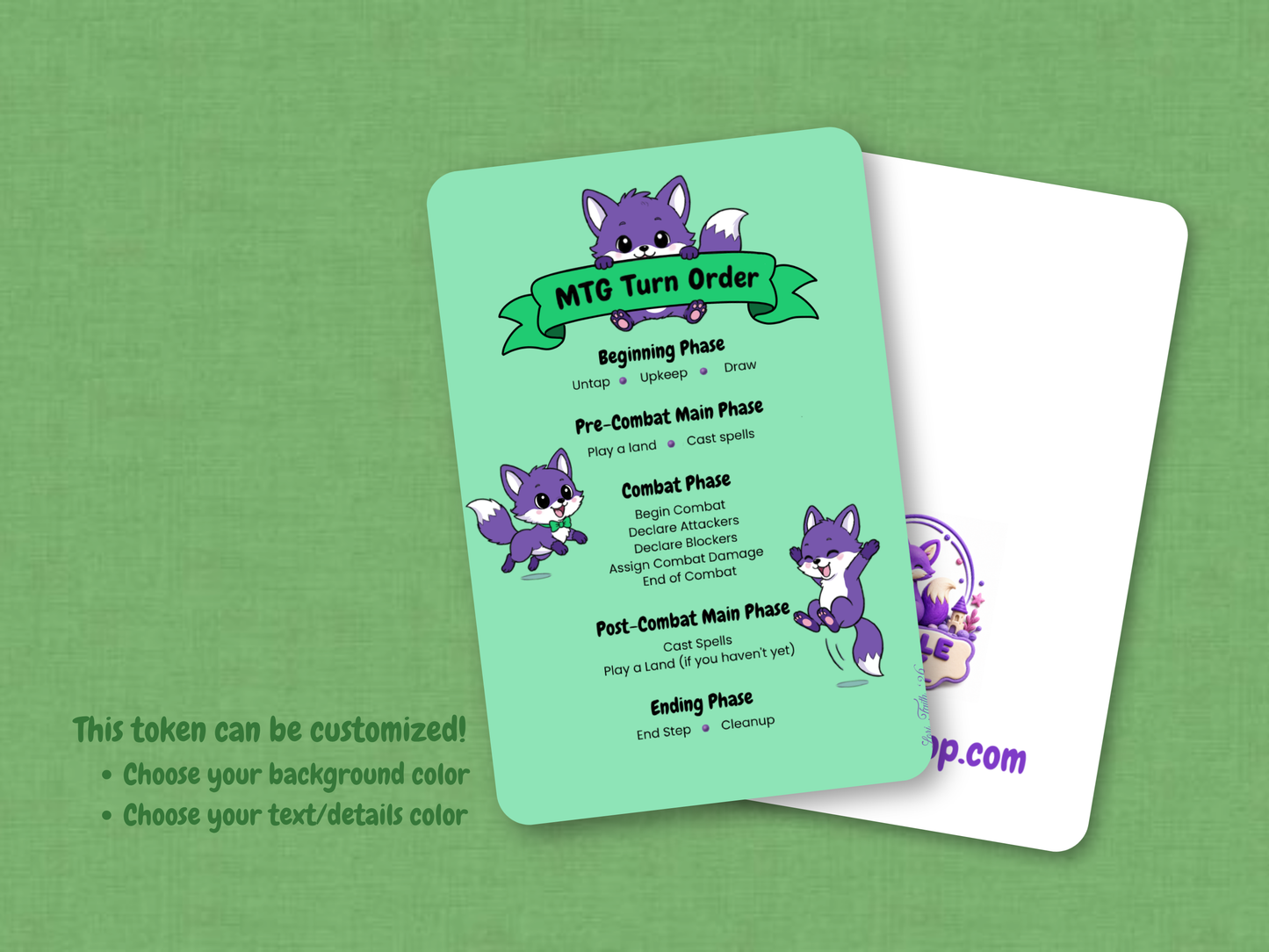 MTG Turn Order Helper Card (Green) - Original Chibi Art | Custom Magic Reference Token
