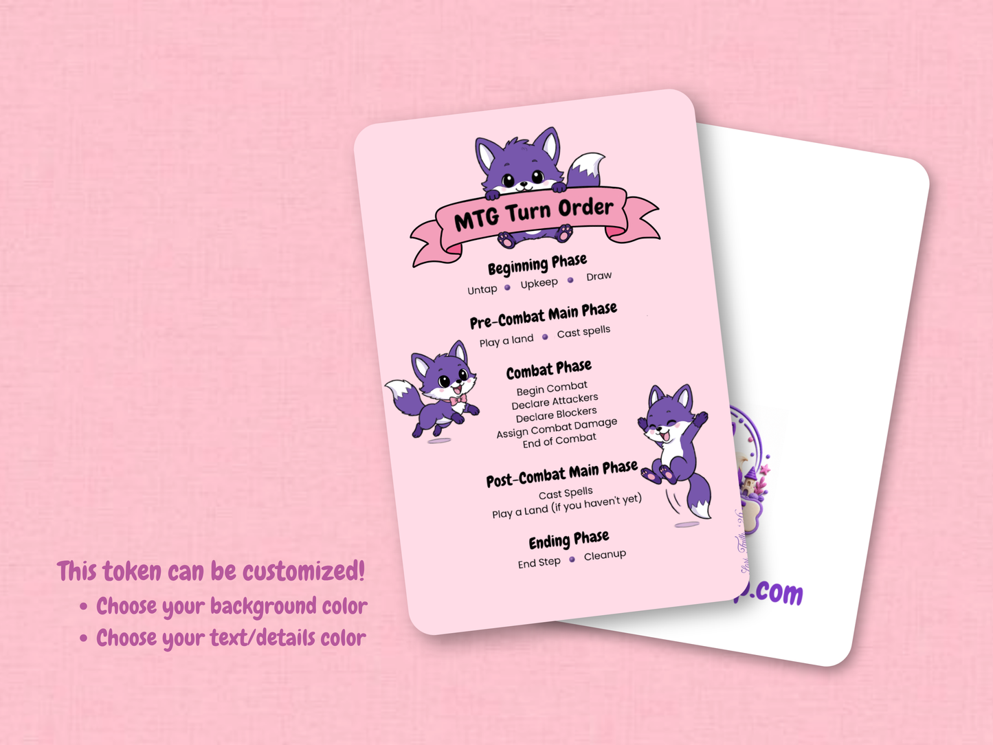 MTG Turn Order Helper Card (Pink) - Original Chibi Art | Custom Magic Reference Token