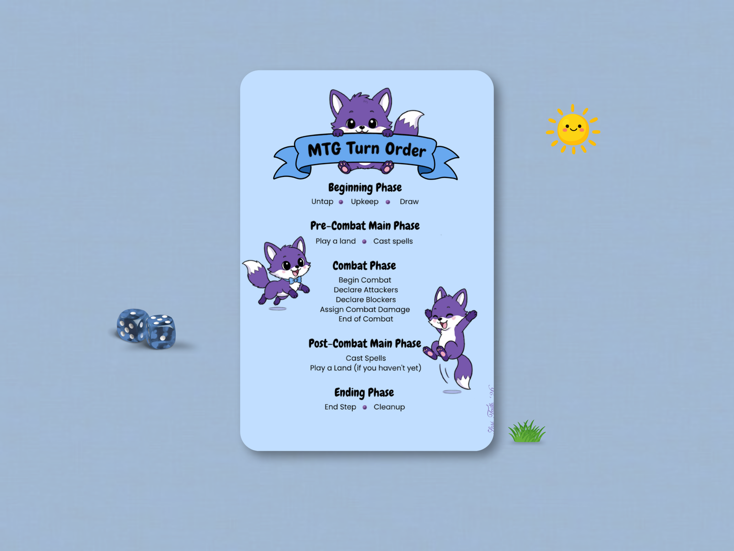 MTG Turn Order Helper Card (Blue) - Original Chibi Art | Custom Magic Reference Token