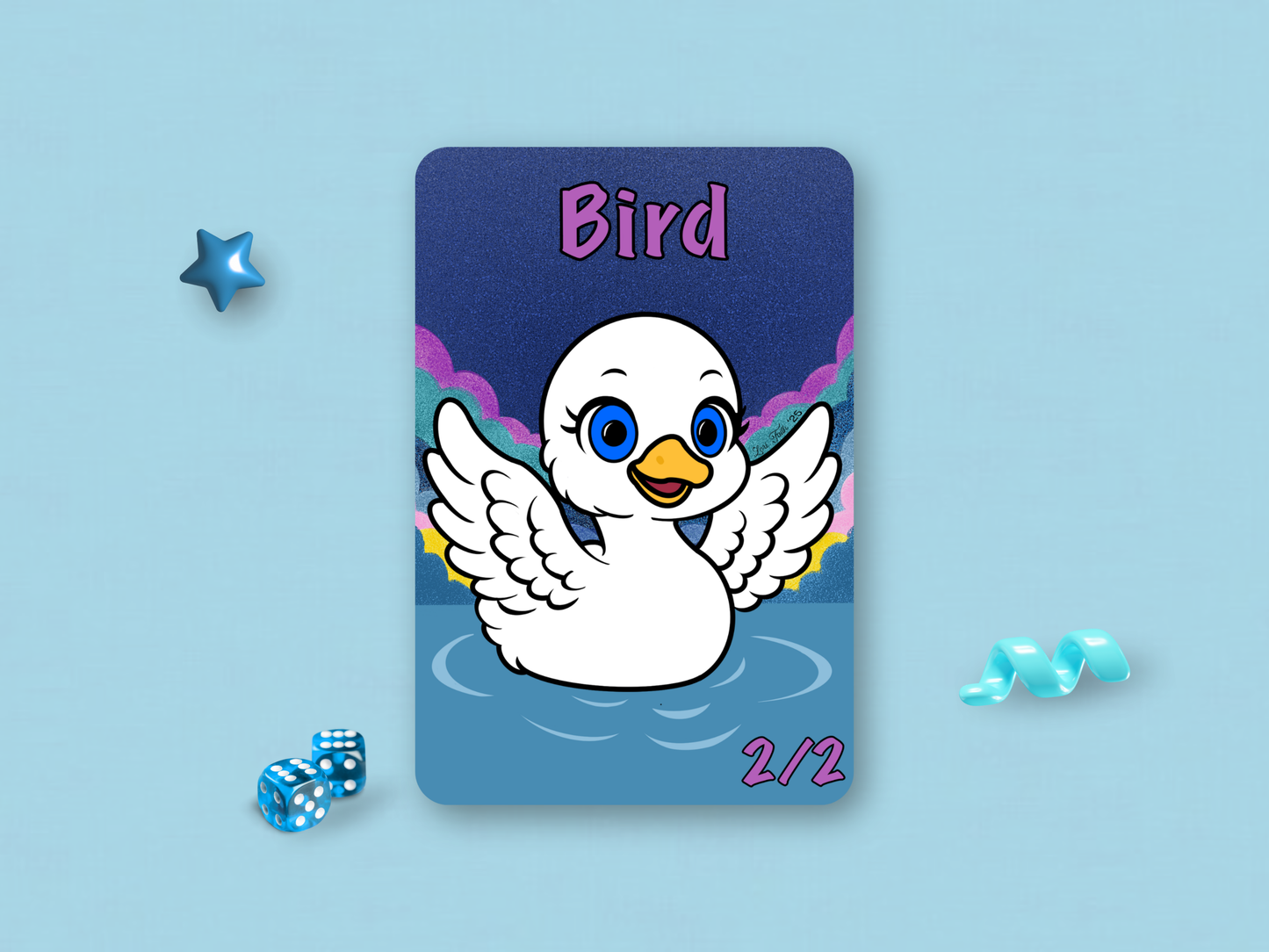 Bird Token 2/2 (Blue) - Original Chibi Art Swan | Custom MTG Token