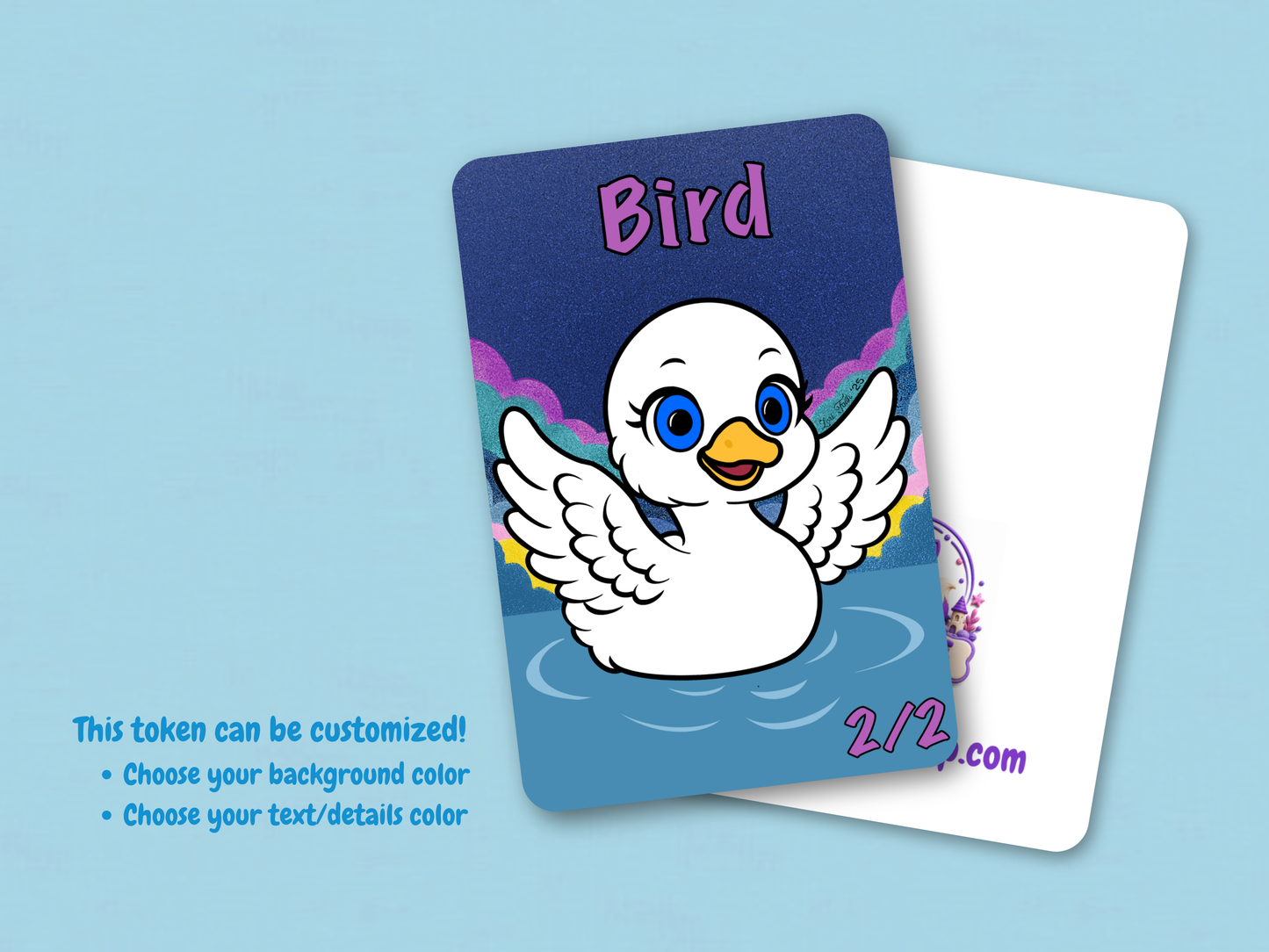 Bird Token 2/2 (Blue) - Original Chibi Art Swan | Custom MTG Token